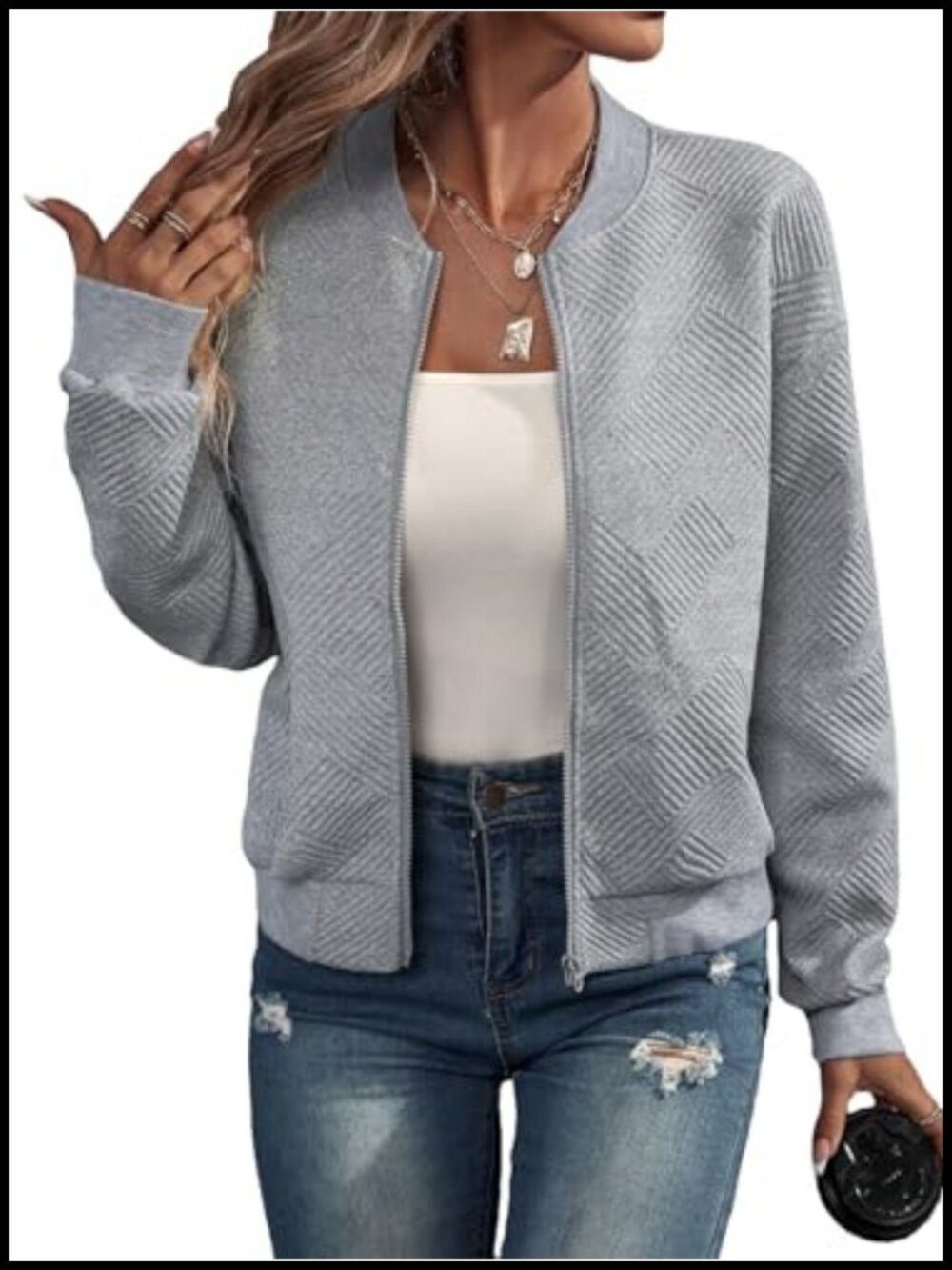 SOLY HUX Women's Zip Up Bomber Jacket Lightweight Casual Fall Coat Long Sleeve